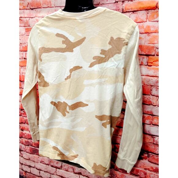 adidas Shirt Mens Medium Beige Camouflage 3 Stripes Long Sleeve Crew Neck Tee - Picture 8 of 8